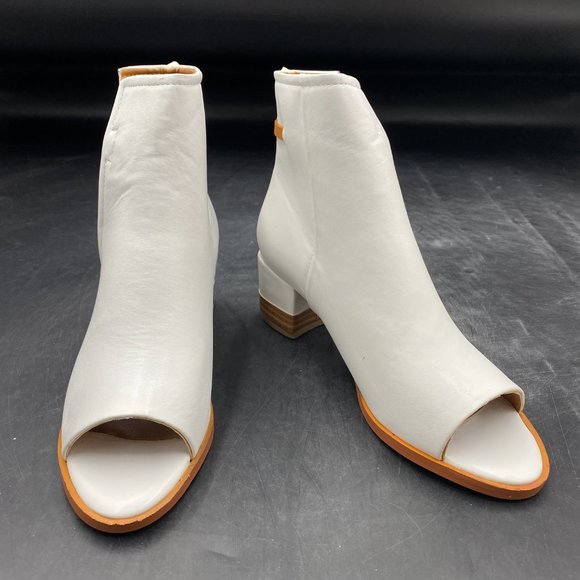 A FSJ White Peep Toe Boot Cut Out Buckle Block Low Heeled Ankle Bootie - Picture 3 of 7